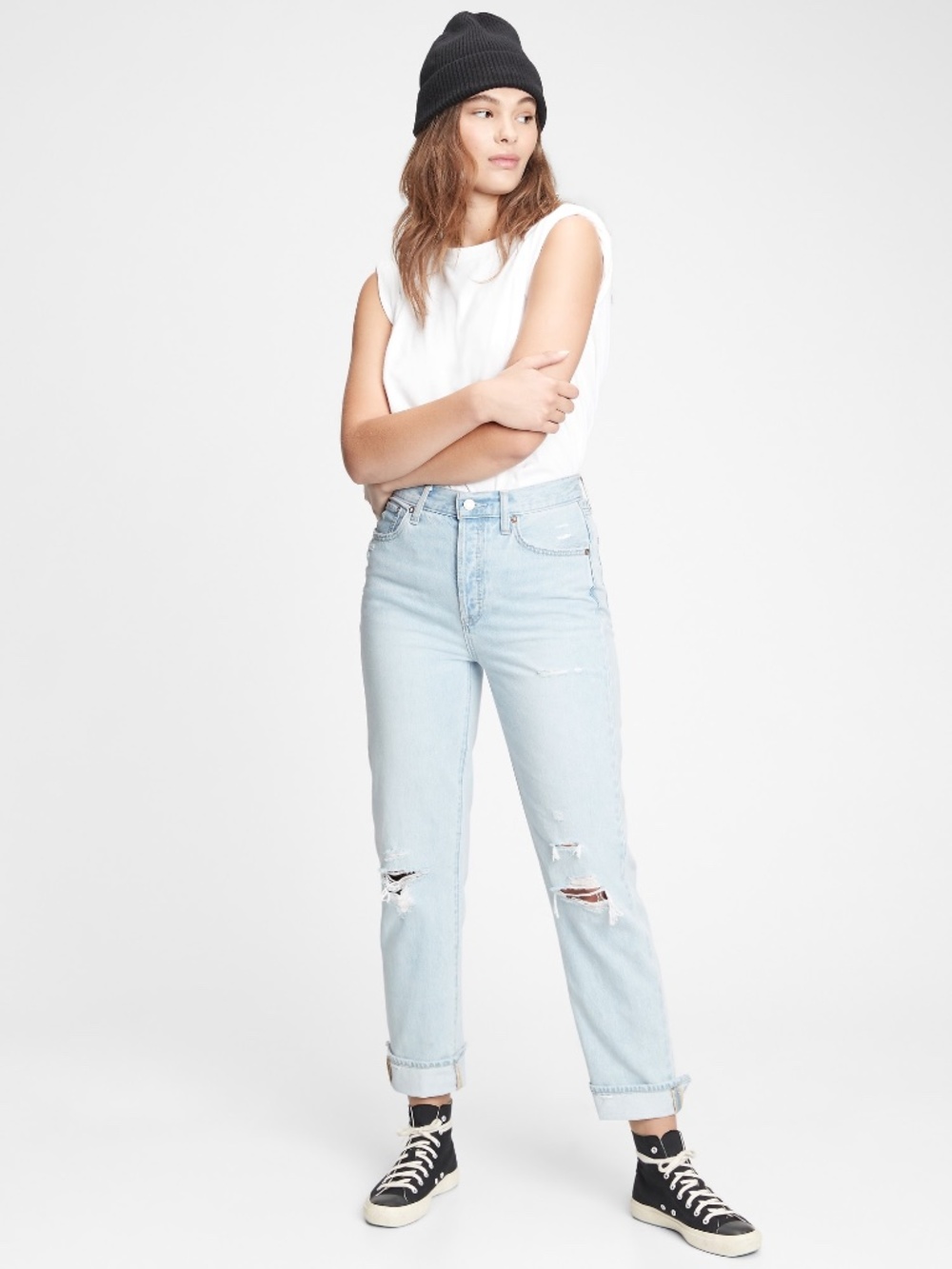 Light Wash Distressed Boyfriend Jeans